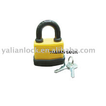 Iron padlock with a plastic coat